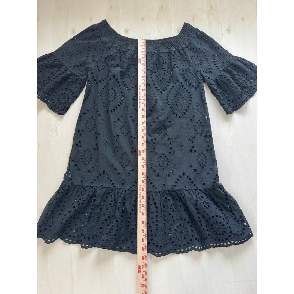 New Collection Italy S Black Eyelet Boho 100 Cotton Mini Dress Off Shoulder Sun